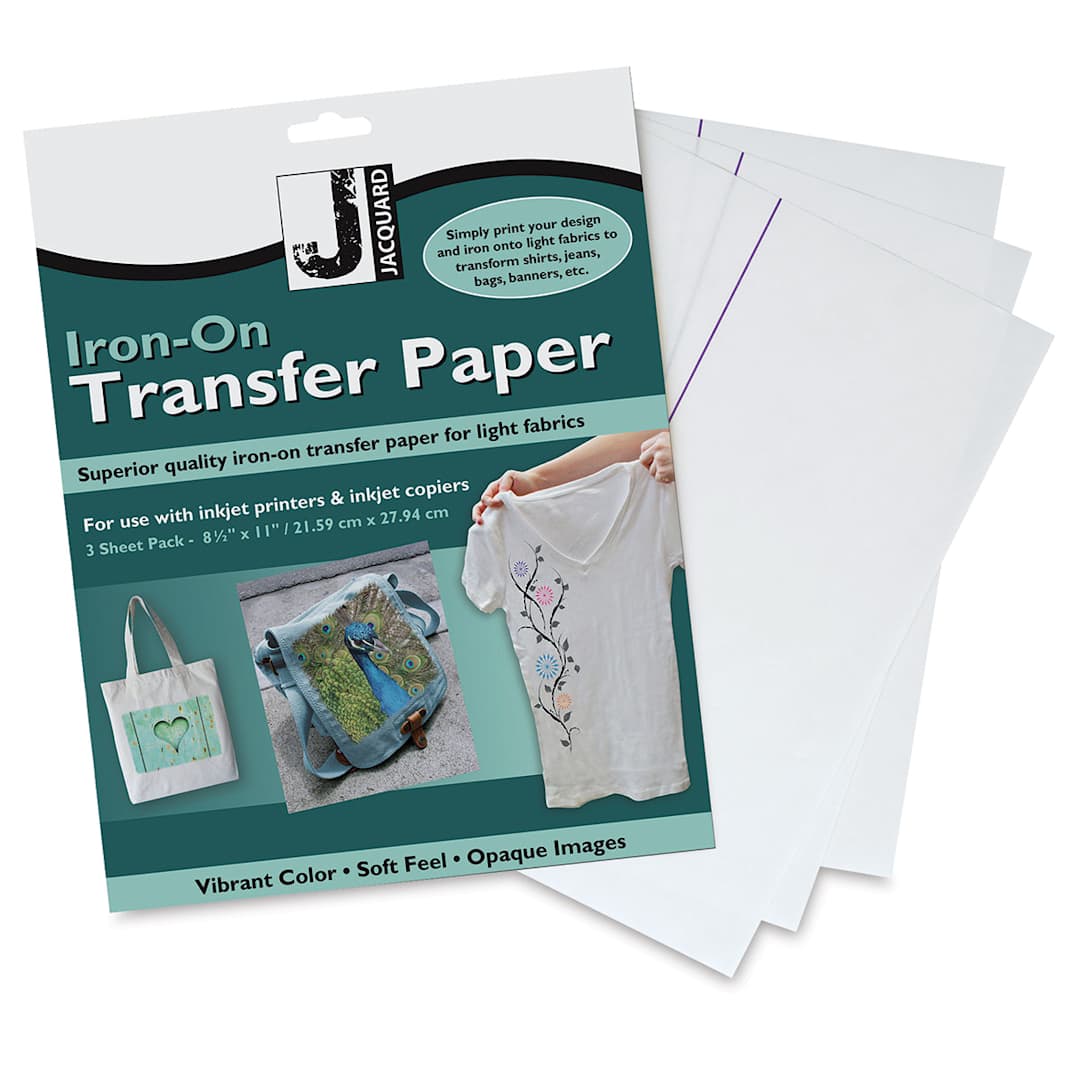Open in modal - Jacquard Iron-On Transfer Paper - 3 Sheets for light color fabrics shown behind package