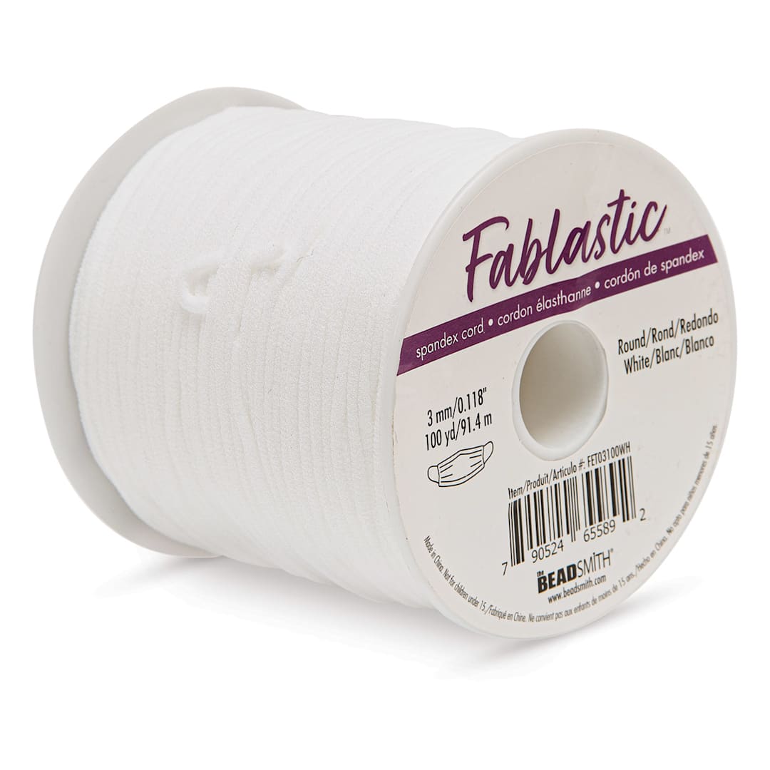 Open in modal - Round Stretch Cord, White, 3 mm x 100 yd