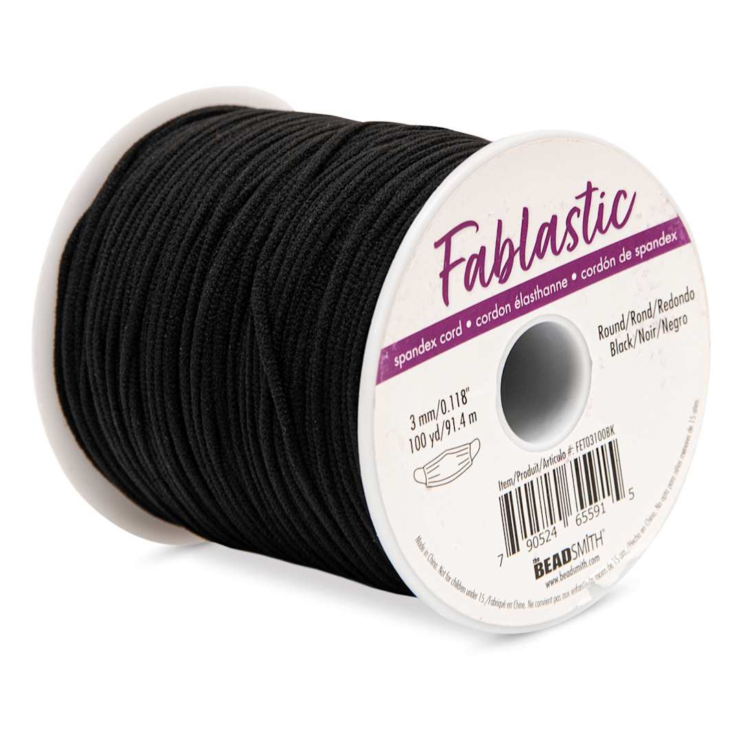 Open in modal - Round Stretch Cord, Black, 3 mm x 100 yd