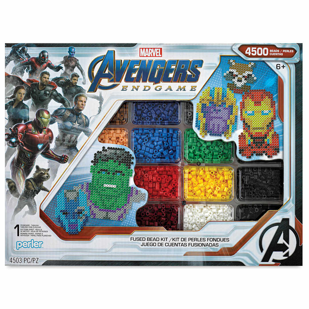 Open in modal - Perler Marvel Avengers Fused Bead Kit, front of the packaging