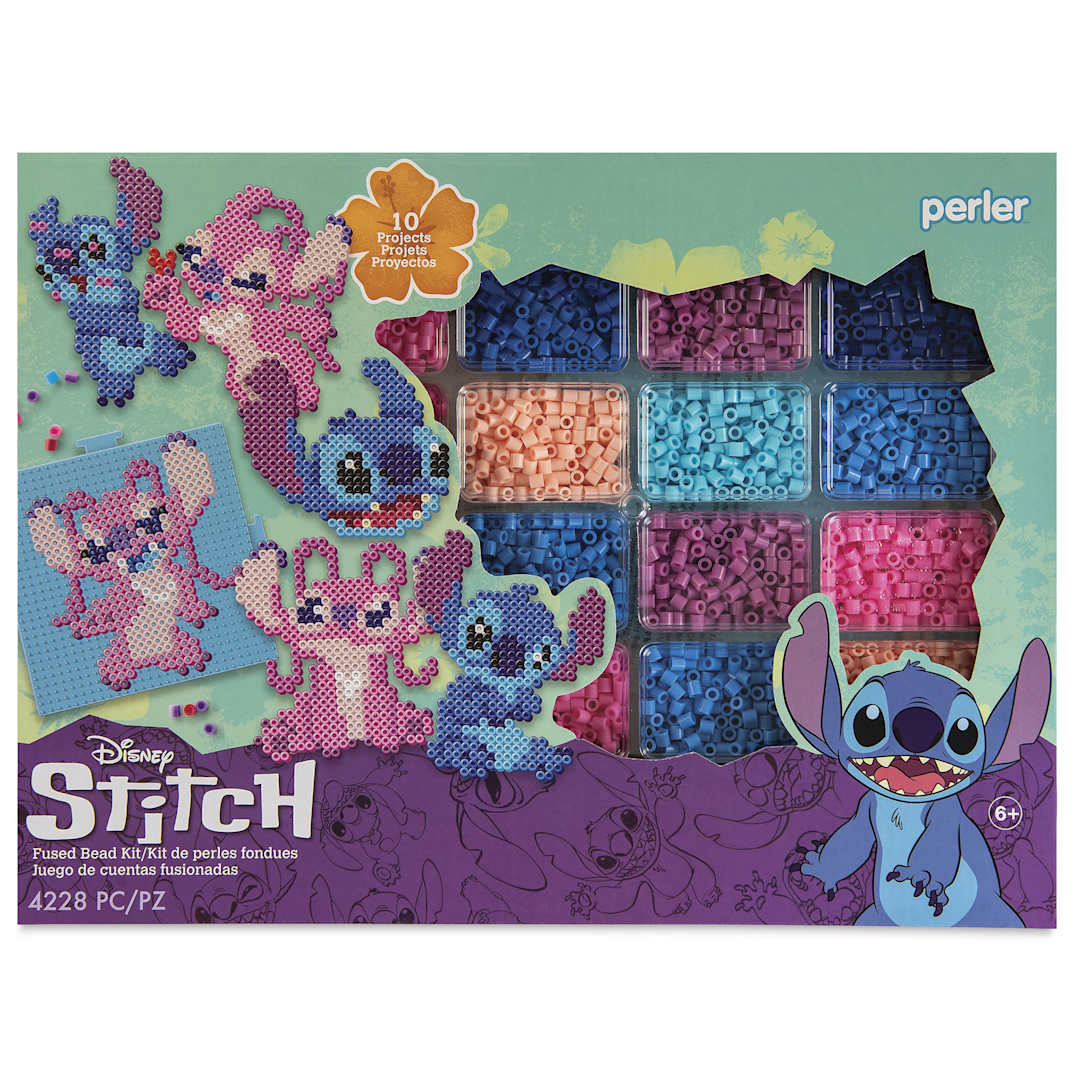 Open in modal - Perler Disney Stitch Fused Bead Kit - Deluxe Box, Stitch & Angel - front of packaging