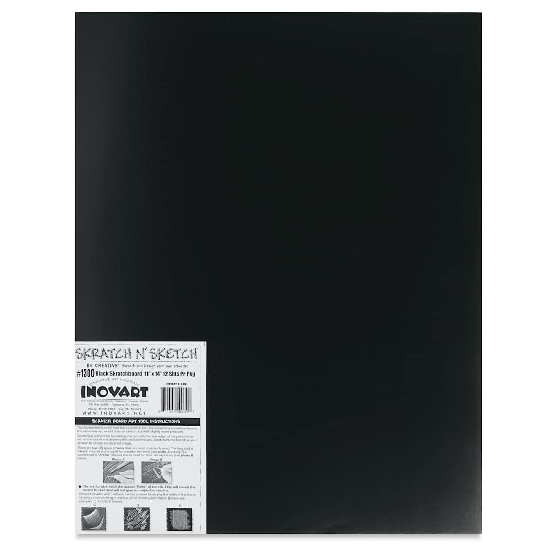 Open in modal - Inovart Skratch N' Sketch Scratchboards - 11" x 14", one scratchboard with label