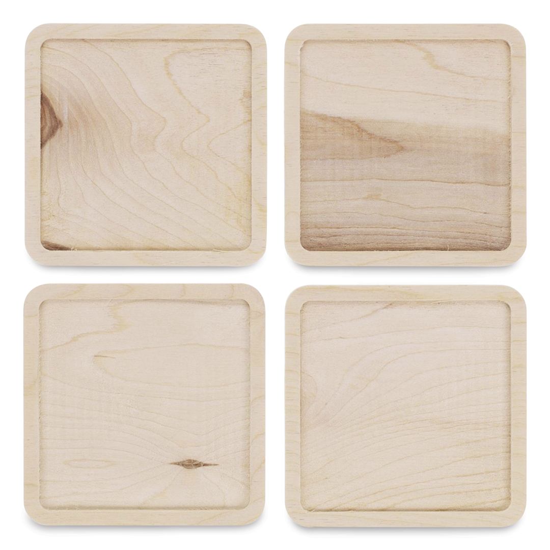 Open in modal - Leisure Arts Welled Wood Surface Coasters - Pkg of 4, Square, 4"