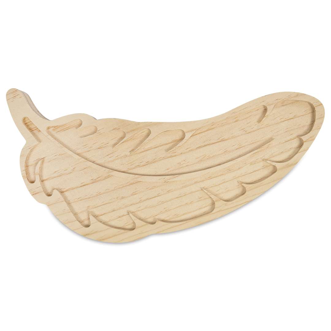 Open in modal - Leisure Arts Large Welled Wood Surface - Feather, 10.4" x 6.5"