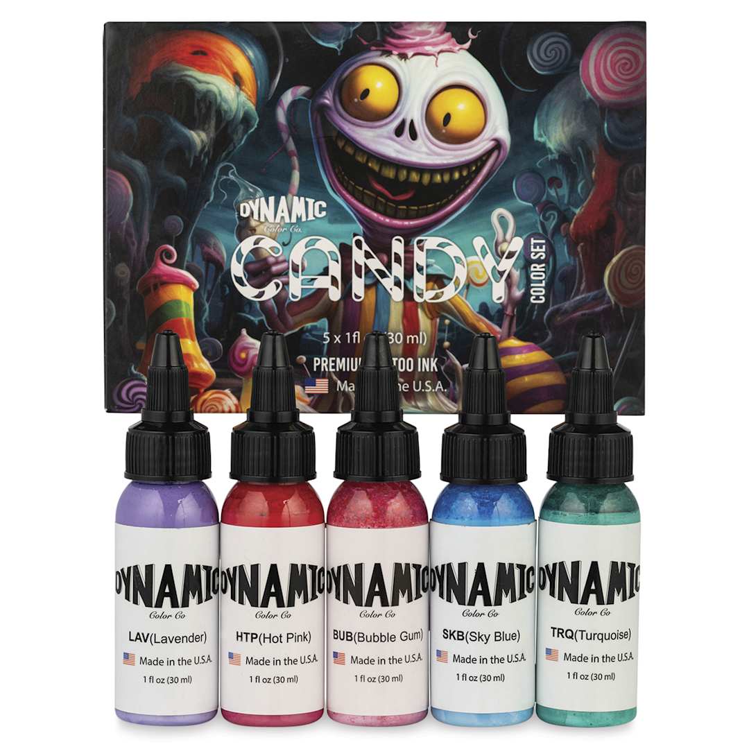 Open in modal - Dynamic Color Tattoo Ink - Set of 5, Candy Set, 1 oz bottles, contents with packaging