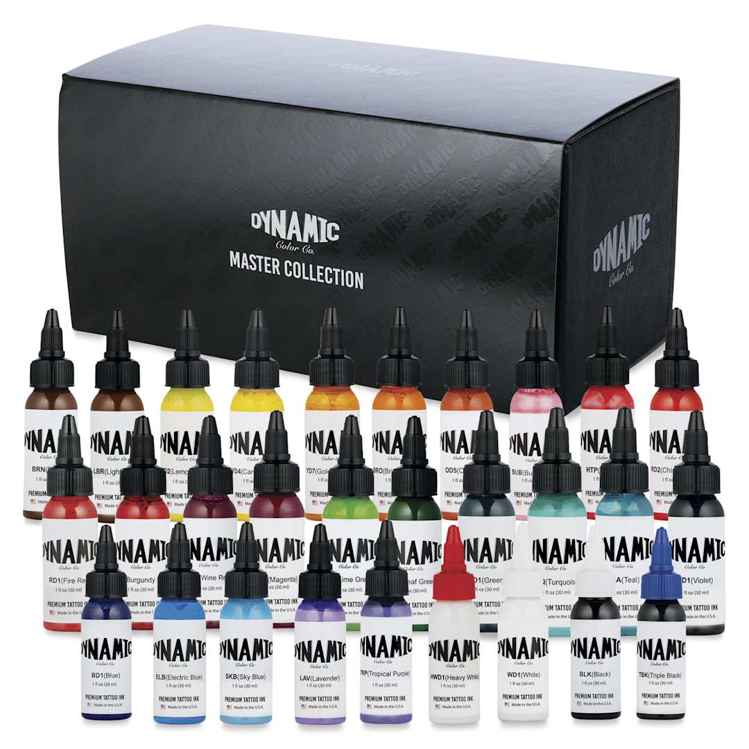 Open in modal - Dynamic Color Tattoo Ink - Set of 31, Master Collection, 1 oz bottles, packaging and contents