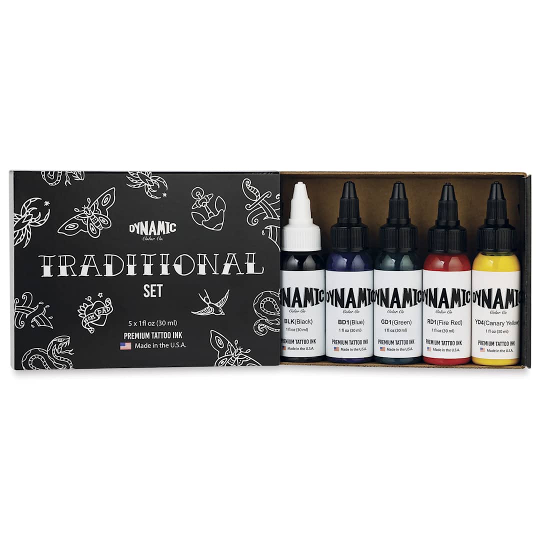 Open in modal - Dynamic Color Tattoo Ink - Set of 5, Traditional Set, 1 oz bottles, open packaging