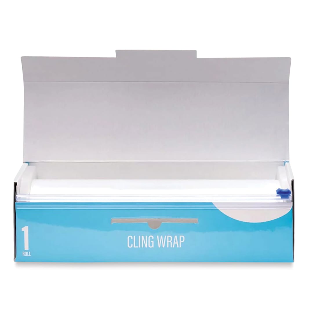 Open in modal - Saferly Medical Cling Film Wrap - Clear, 12" x 1150 ft, Roll, open packaging