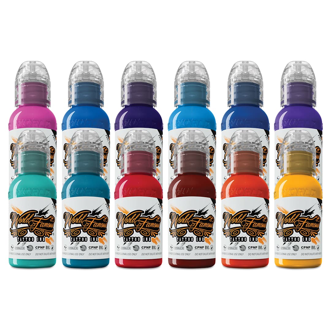 Open in modal - World Famous Tattoo Inks and Sets - Set of 12, Primary #2, 1 oz bottles