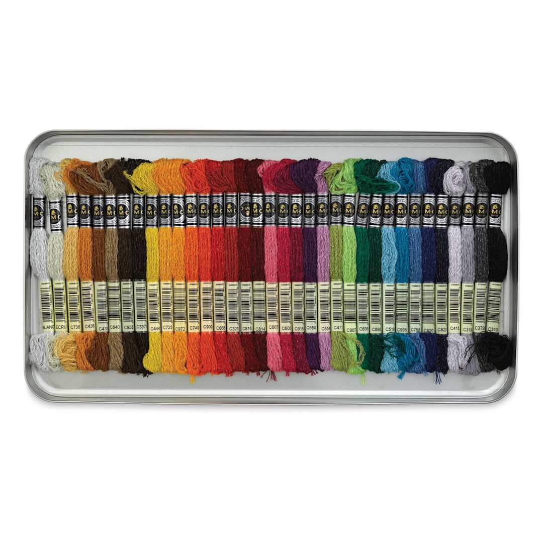 Open in modal - DMC Mouliné Étoile Collector’s Tin Embroidery Floss Set - Set of 35, Assorted Colors (Embroidery floss in tin)