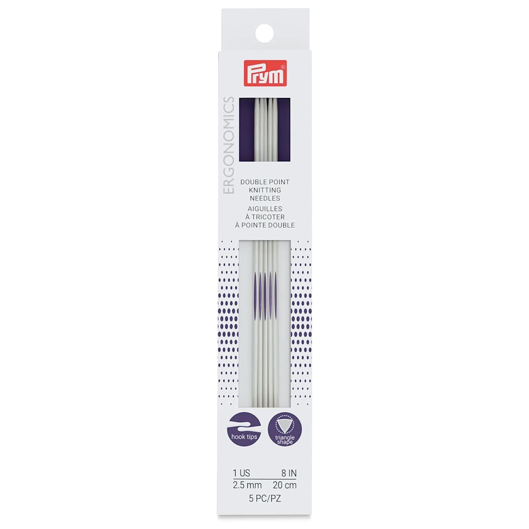 Open in modal - Prym Ergonomics Double Point Knitting Needle Set - Size 1, Set of 5, 8" - front of packaging