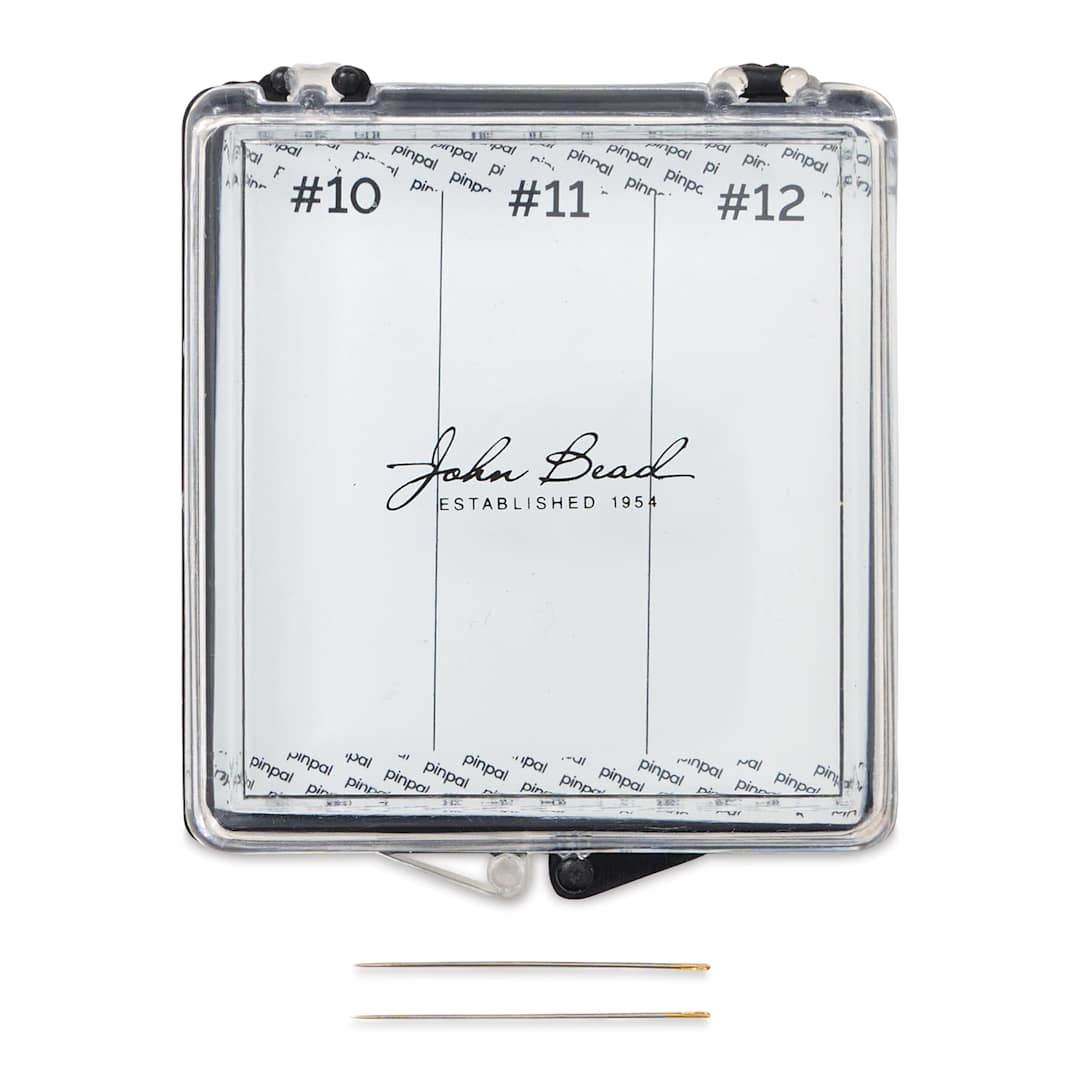 Open in modal - John Bead Pinpal Magnetic Needle Holder, outside of the packaging and two needles