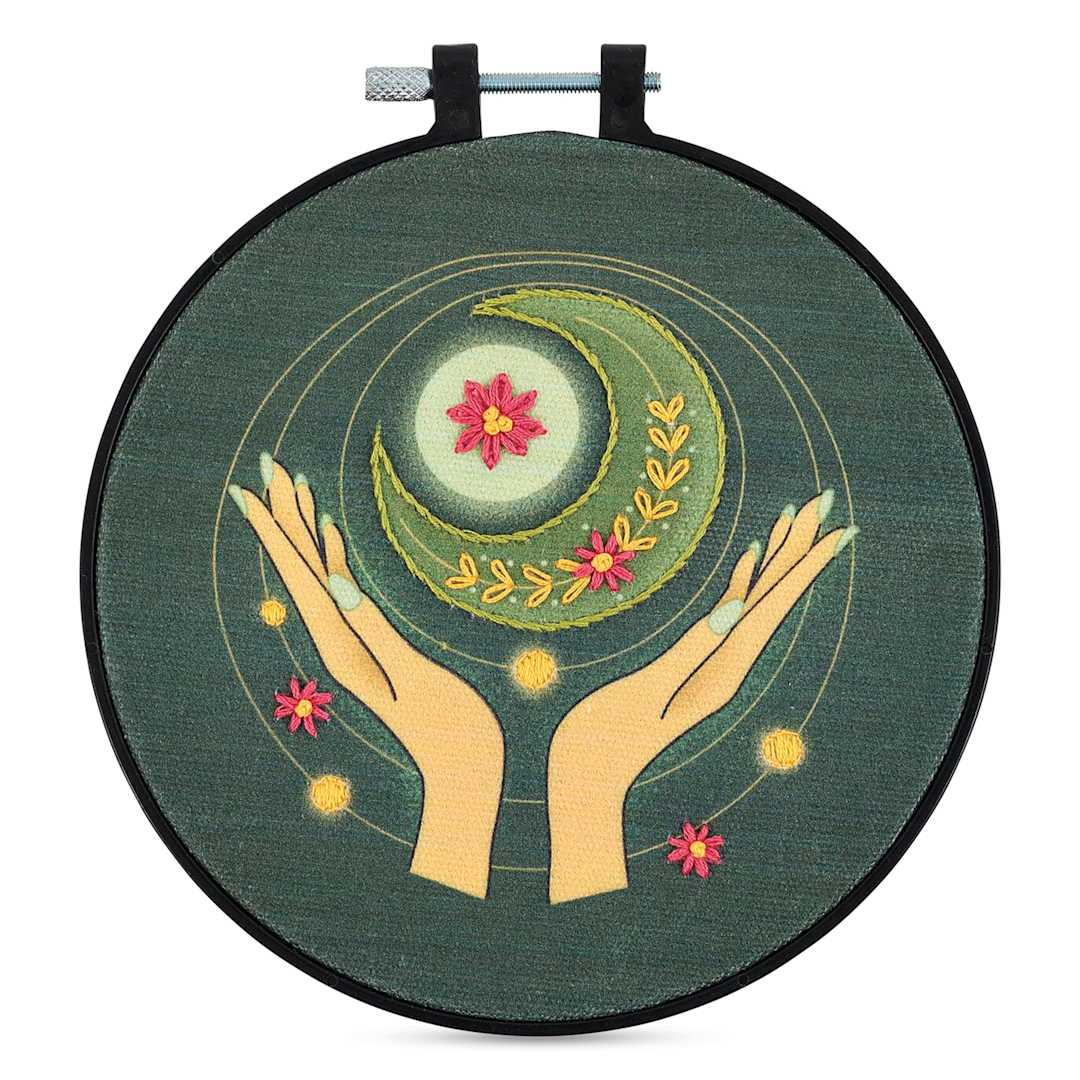 Open in modal - Bucilla Mindful Stitching Stamped Embroidery Kit - Lunar Balance, 6"