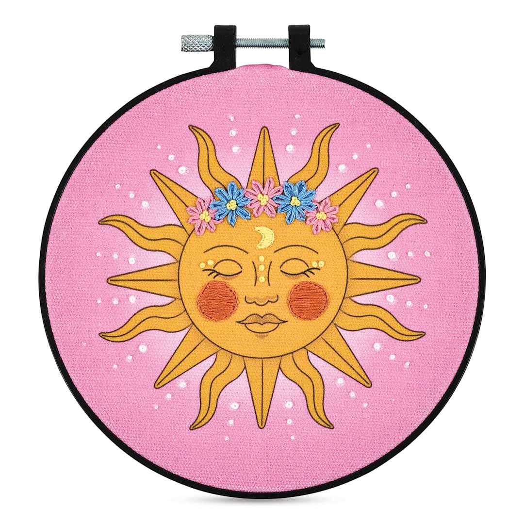 Open in modal - Bucilla Mindful Stitching Stamped Embroidery Kit - Dreamy Sun, 6"