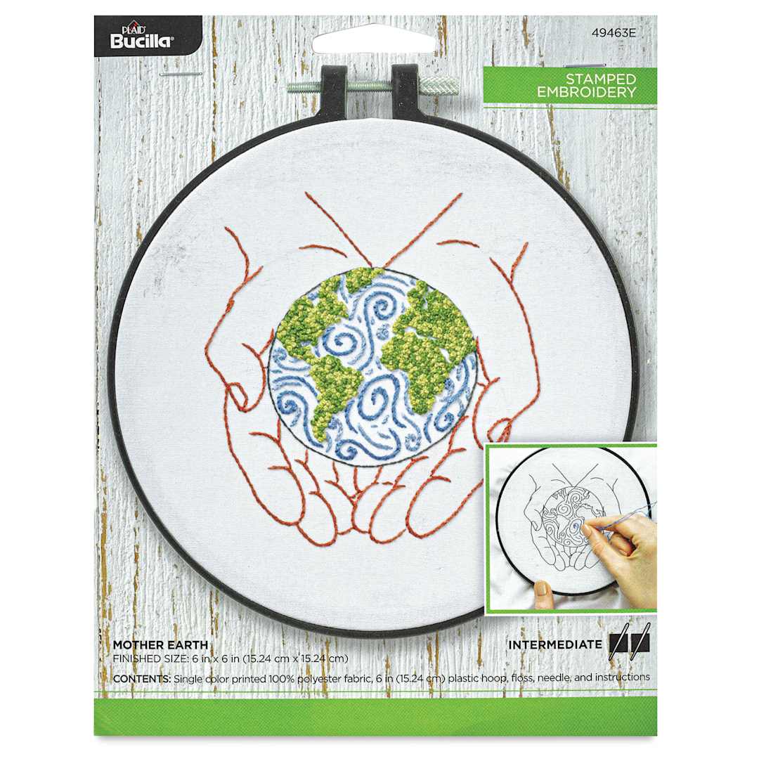 Open in modal - Bucilla Stamped Embroidery Kit - Mother Earth front of packaging