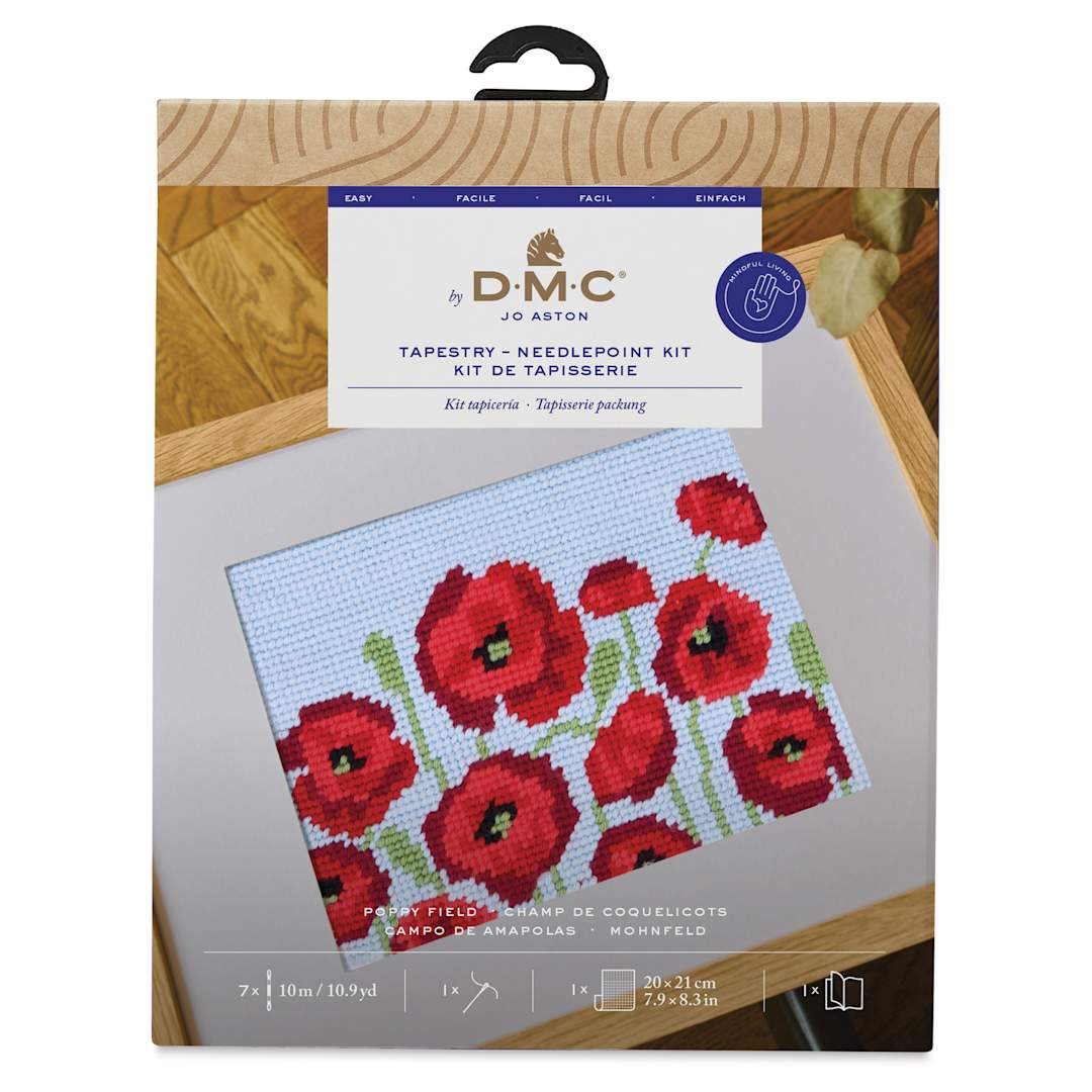 Open in modal - DMC The Designer Collection Easy Tapestry & Needlepoint Kit - Poppy Field, front of packaging