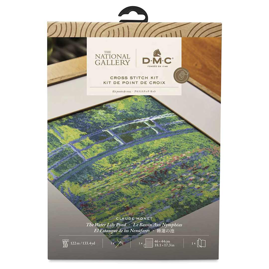 Open in modal - DMC The Museum Collection Cross Stitch Kit - “The Water-Lily Pond” by Claude Monet, front of packaging