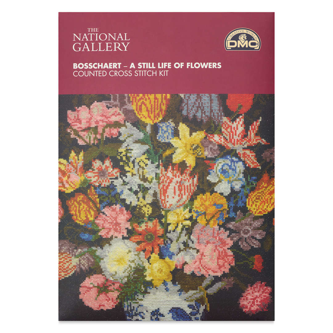 Open in modal - DMC The Museum Collection Cross Stitch Kit - “A Still Life of Flowers” by Ambrosius Bosschaert, packaging