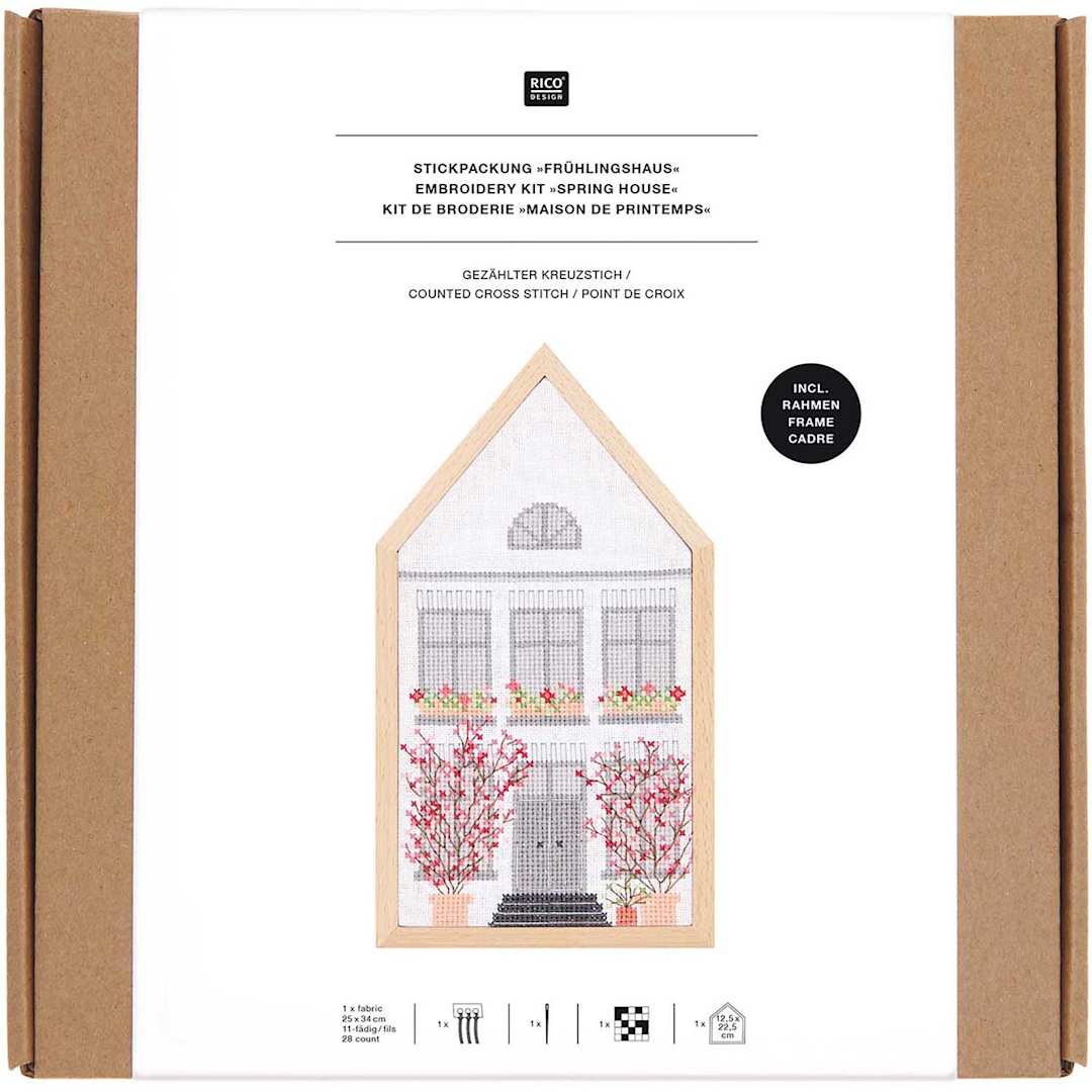 Open in modal - Rico Design Counted Cross Stitch House Kit - Spring House front of packaging