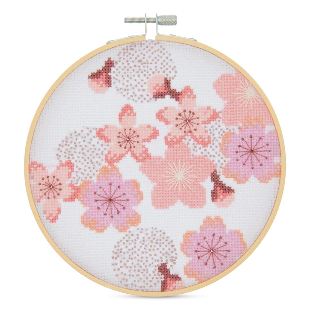 Open in modal - Rico Design Counted Cross Stitch Kit - Cherrry Blossom, 15 cm - finished example