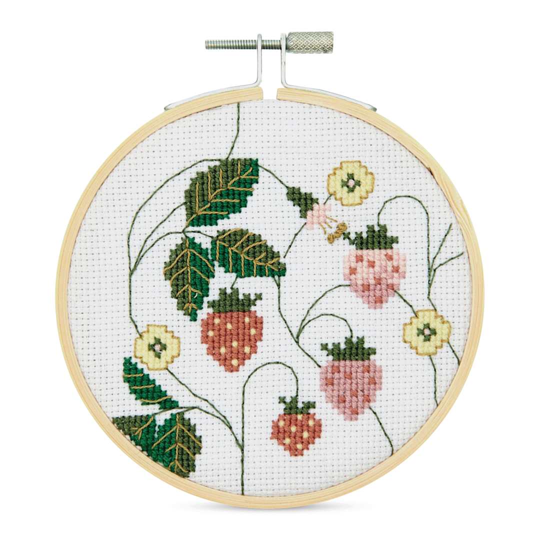 Open in modal - Rico Design Counted Cross Stitch Kit - Strawberries, 10 cm - finished example