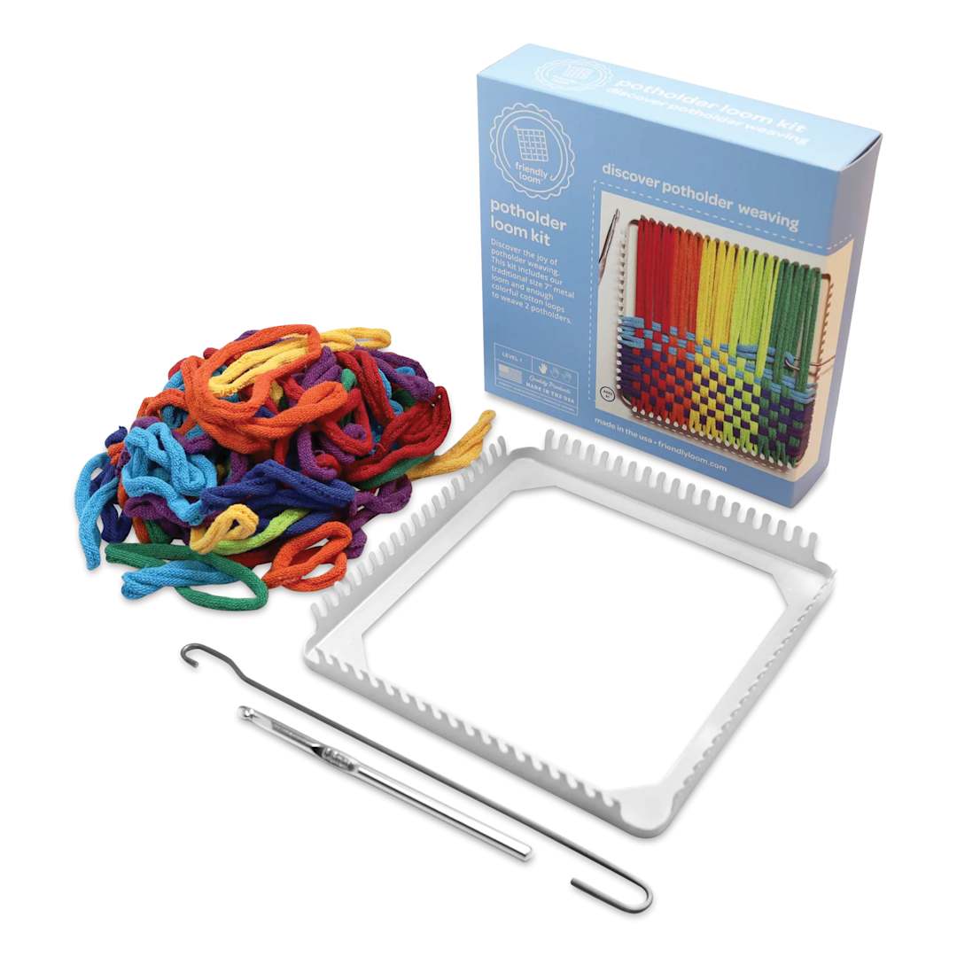 Open in modal - Friendly Loom Potholder Loom Kit - 7" x 7", kit contents