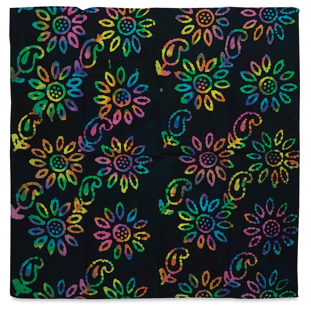 Open in modal - Carolina Batik Bandana - Flowers with Navy Background Bandana shown