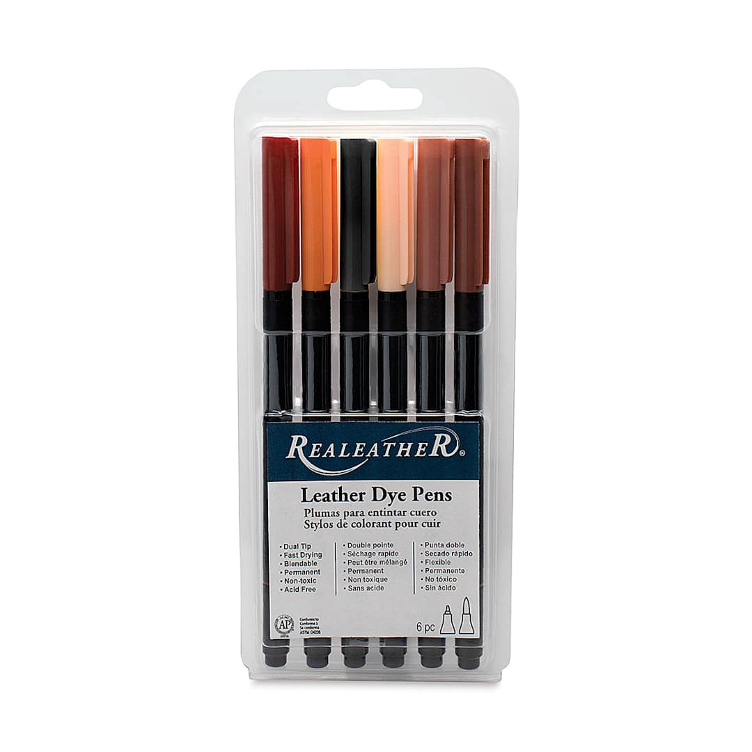 Open in modal - Realeather Leather Dye Pens - Blister package of 6 pc Set of Earthtone Colors