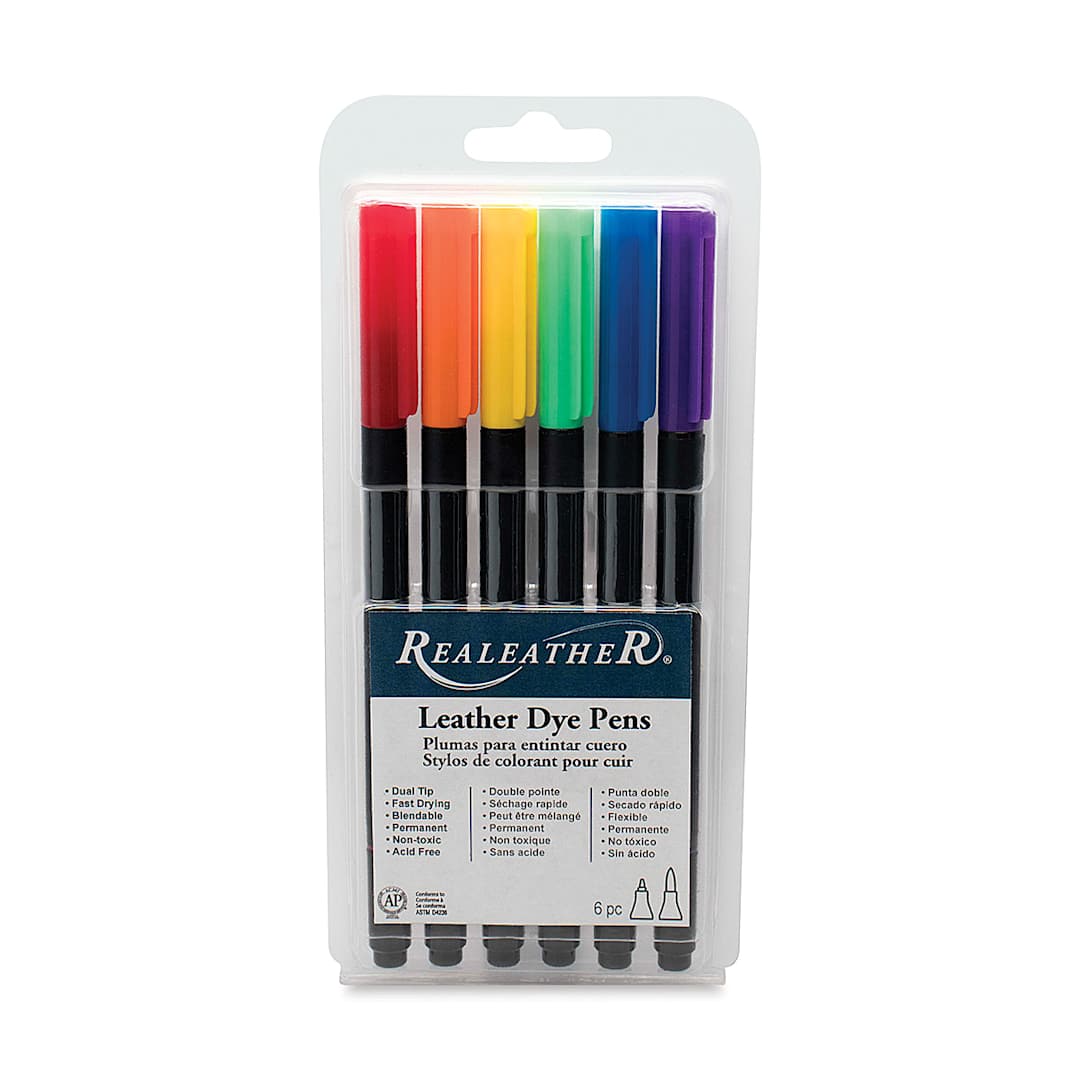Open in modal - Realeather Leather Dye Pens - Blister package of 6 pc Set of Basic Colors