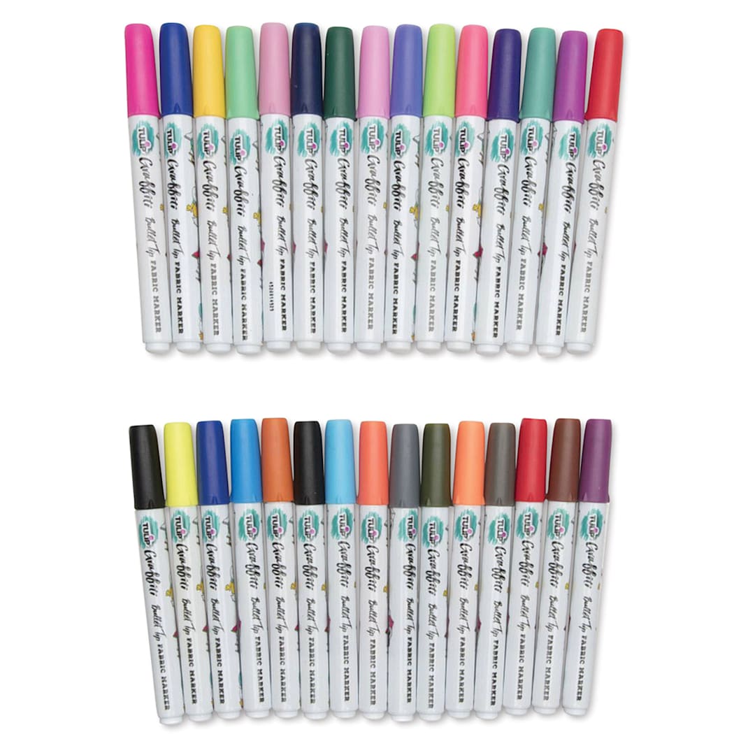 Open in modal - Tulip Graffiti Bullet Tip Fabric Markers - Rainbow, Set of 30 (Out of packaging)