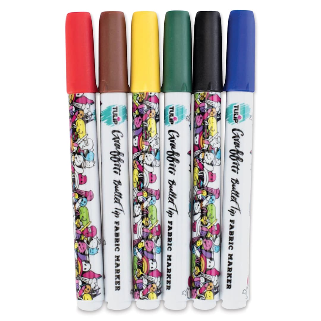 Open in modal - Tulip Graffiti Bullet Tip Fabric Markers - Rainbow, Set of 6 (Out of packaging)