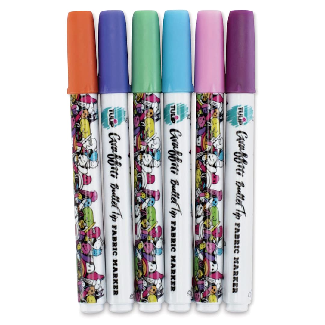 Open in modal - Tulip Graffiti Bullet Tip Fabric Markers - Bright, Set of 6 (Out of packaging)