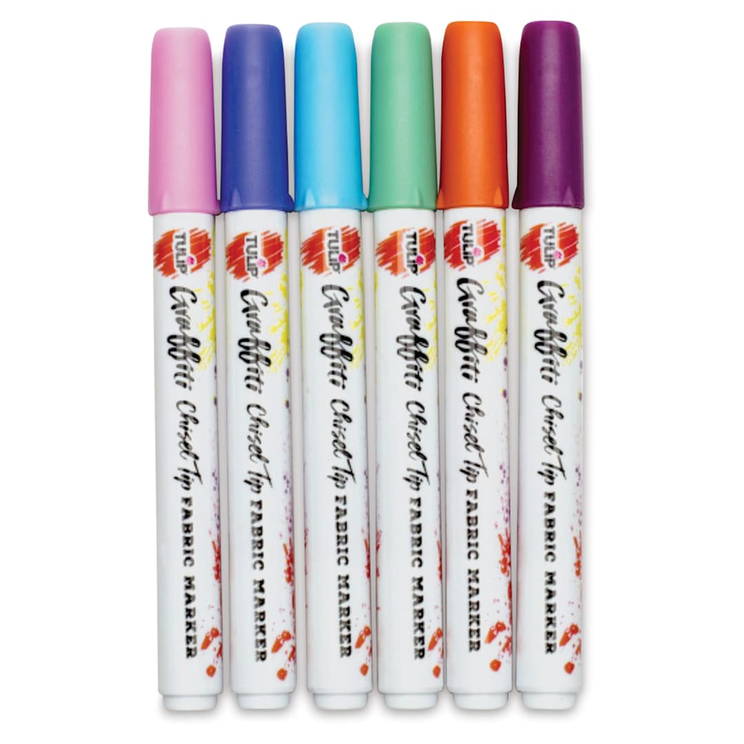 Open in modal - Tulip Graffiti Chisel Tip Fabric Markers - Bright, Set of 6 (Out of packaging)