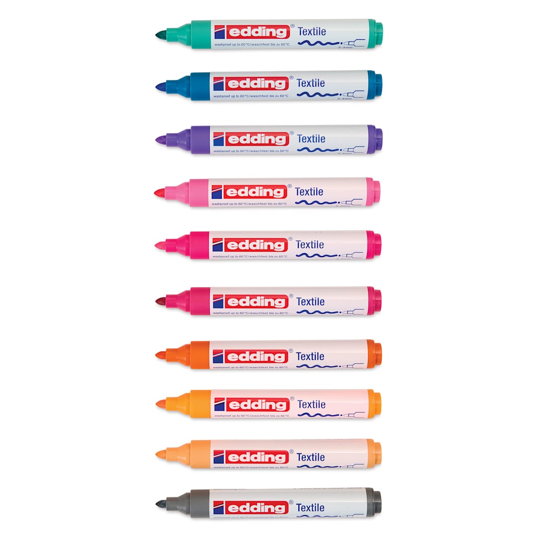 Open in modal - Edding 4500 Textile Markers - Trendy, Set of 10, laid out with caps off