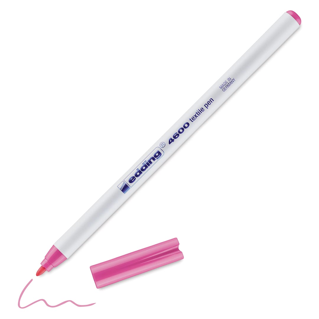 Open in modal - Edding 4600 Textile Pen - Pink, cap off