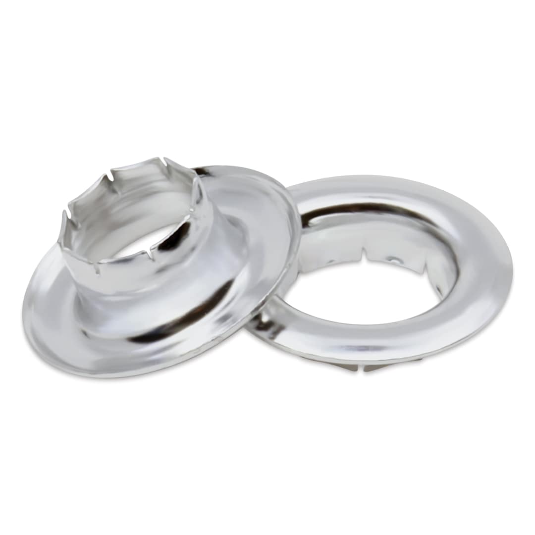 Open in modal - Dritz Eyelets - One Large, Nickel eyelet laid out of the packaging
