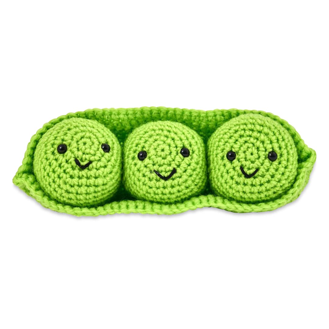 Open in modal - Bucilla Acrylic Yarn Amigurumi Crochet Kit - Triplets in a Pea Pod, 6-1/2" x 2-1/4" x 2" - finished