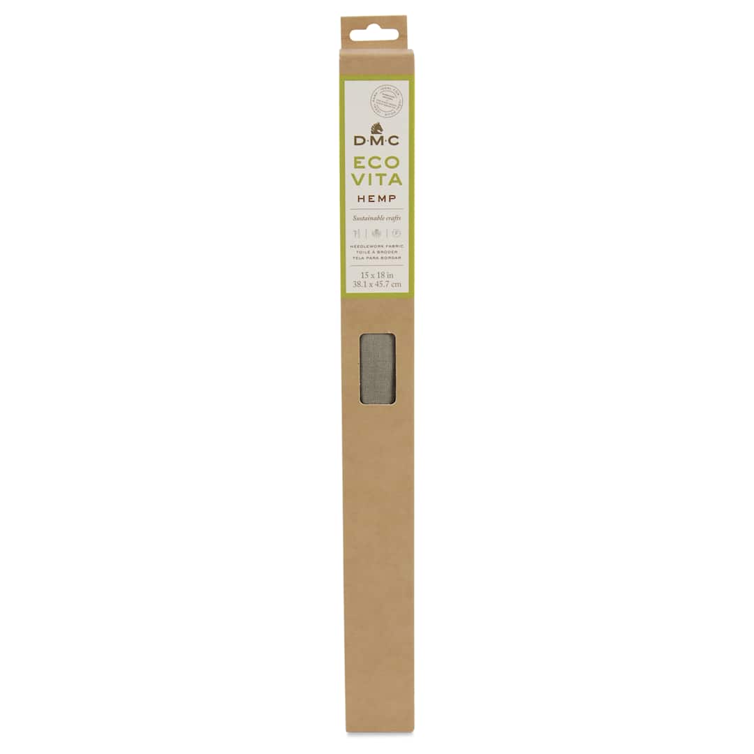 Open in modal - DMC Eco Vita Hemp Embroidery and Punch Needle Fabric - Khaki, 15" x 18" - front of packaging
