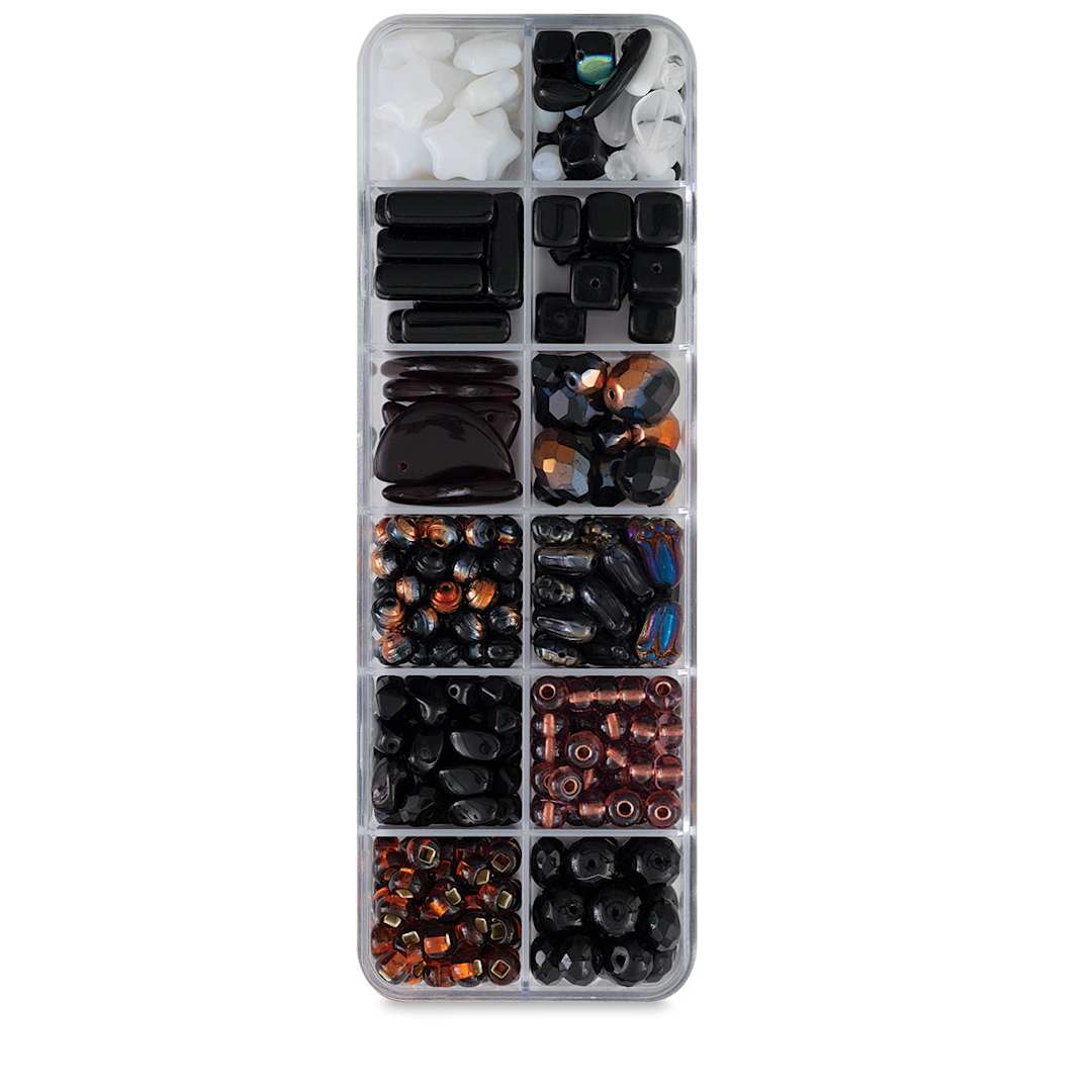 Open in modal - Czech Glass Bead Box Mixes - Components of Dark Starnight Bead Assortment in compartments