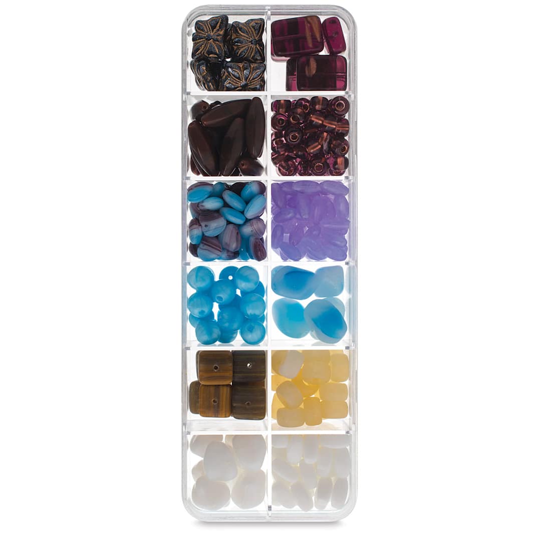 Open in modal - Czech Glass Bead Box Mixes - Components of Day of Joy Bead Assortment in compartments