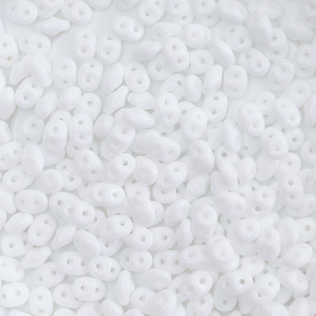 Open in modal - John Bead Czech Glass SuperDuo Two-Hole Beads - White, Glossy, 22 g vial