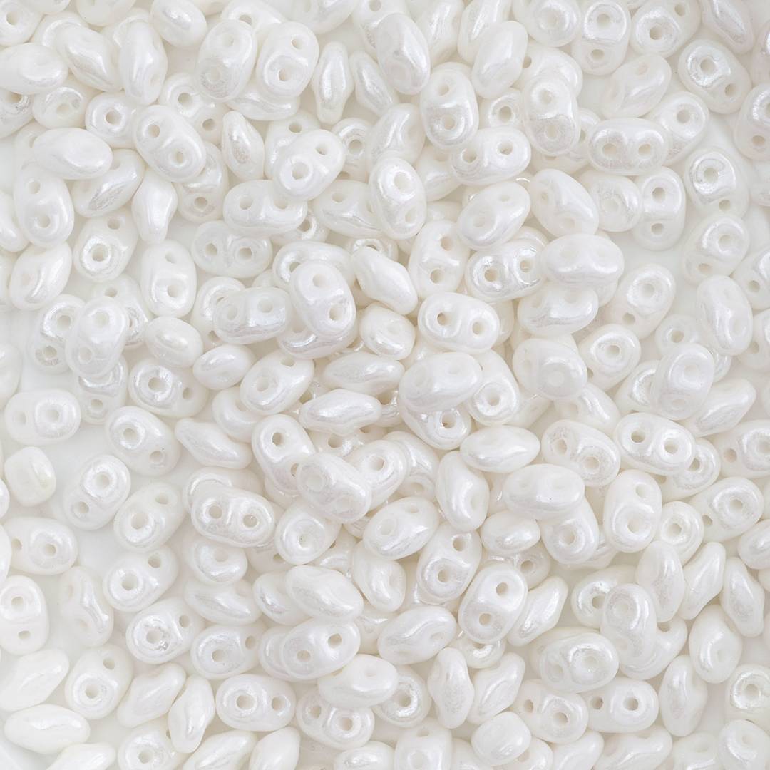 Open in modal - John Bead Czech Glass SuperDuo Two-Hole Beads - White, Pearl Luster, 22 g vial