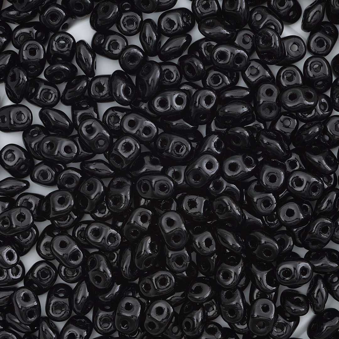 Open in modal - John Bead Czech Glass SuperDuo Two-Hole Beads - Jet, Glossy, 22 g vial