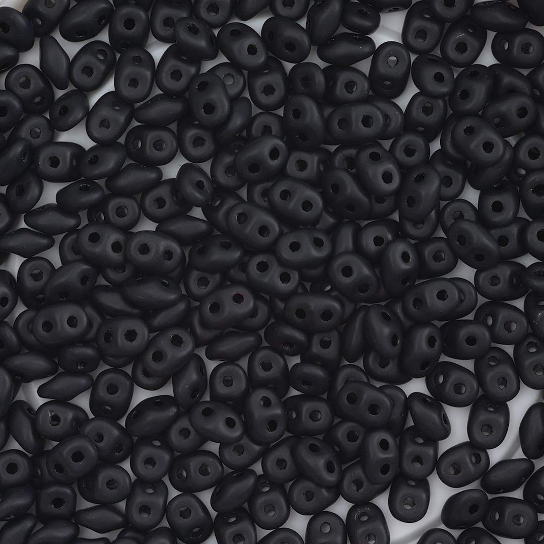 Open in modal - John Bead Czech Glass SuperDuo Two-Hole Beads - Jet, Matte, 22 g vial