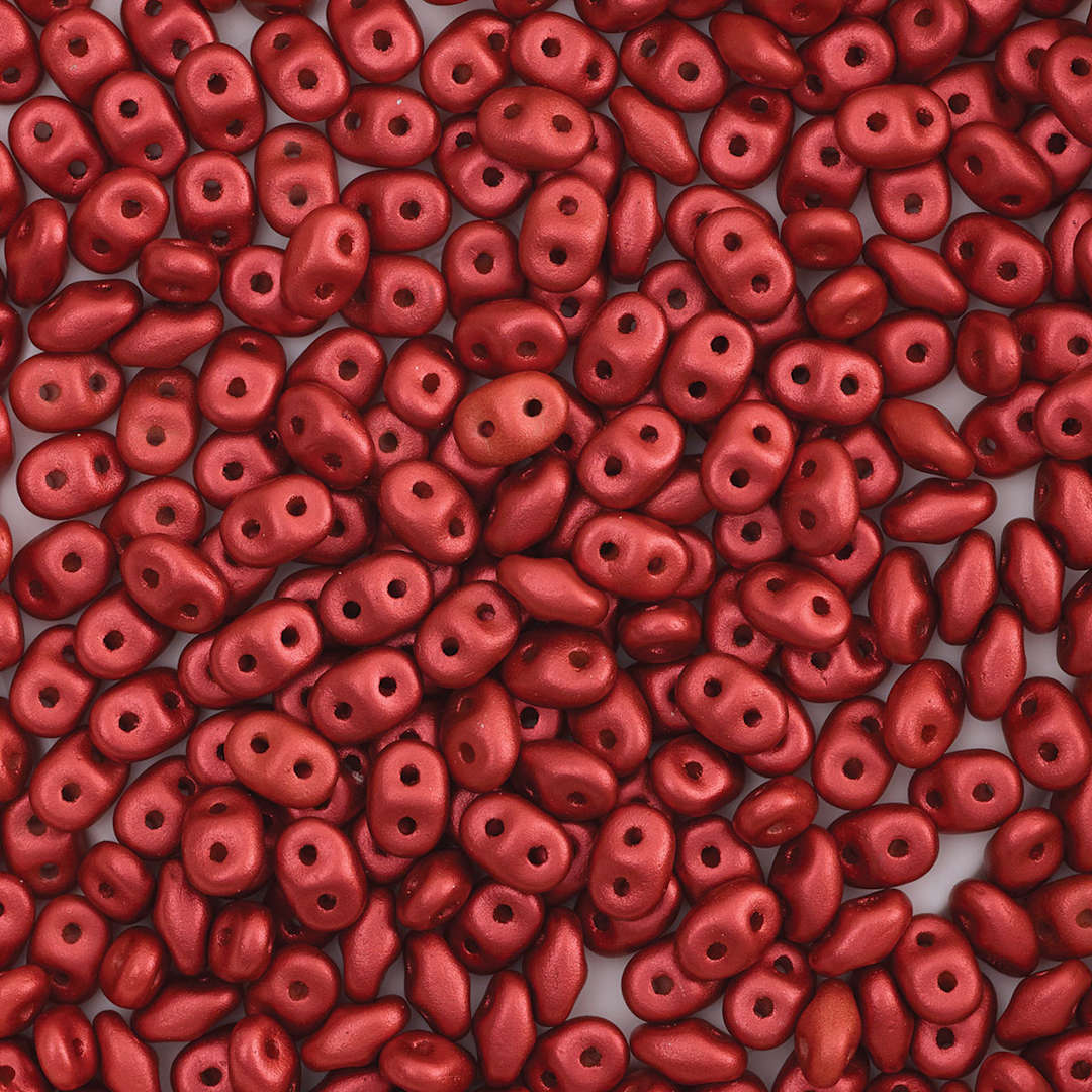 Open in modal - John Bead Czech Glass SuperDuo Two-Hole Beads - Lava Red, Metallic Luster, 22 g vail