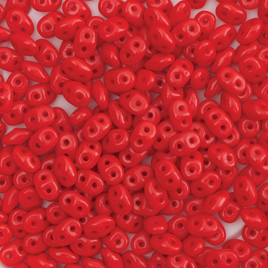 Open in modal - John Bead Czech Glass SuperDuo Two-Hole Beads - Opaque Red, Glossy, 22 g vial