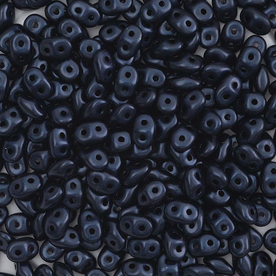 Open in modal - John Bead Czech Glass SuperDuo Two-Hole Beads - Dark Blue, Metallic Suede, 22 g vial