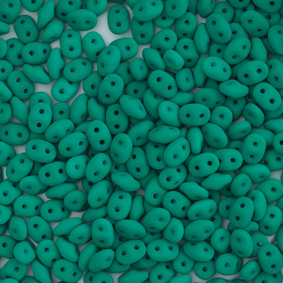 Open in modal - John Bead Czech Glass SuperDuo Two-Hole Beads - Dark Emerald, Matte, 22 g vial