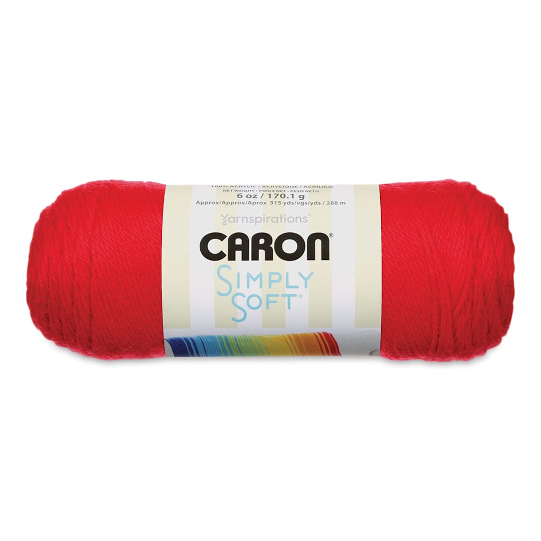 Open in modal - Caron Simply Soft Yarn - Ball of Red yarn shown with label