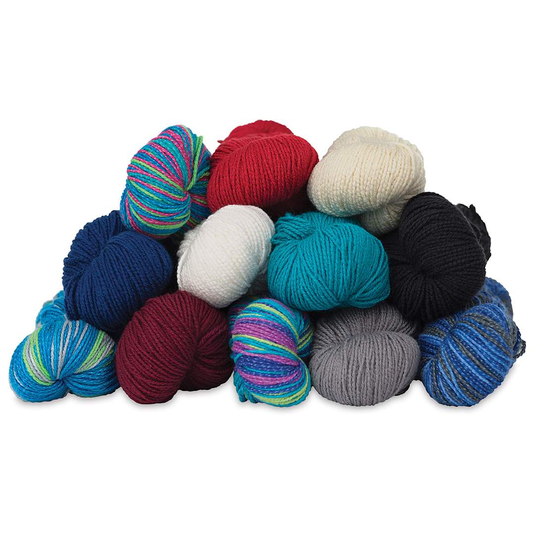 Open in modal - HiKoo CoBaSi Yarn - Pile of 12 balls of different color yarn
